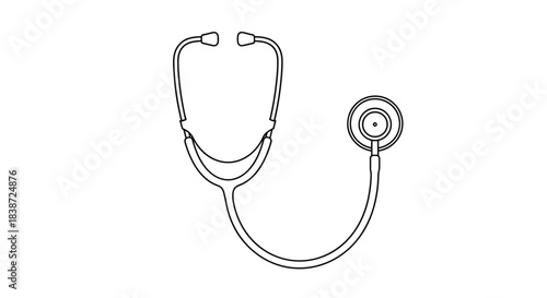 A simple black line art icon of a medical stethoscope, a diagnostic tool for doctors and nurses, isolated on a white background.