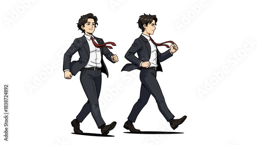 Business Professionals Walking with Briefcases and Smartphones in a Modern City