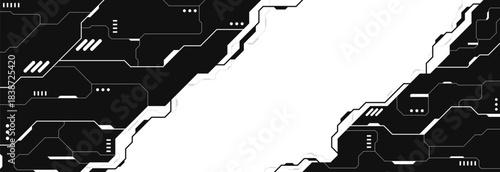 Abstract Modern Tech Background Minimal Geometric Circuit Pattern in Black