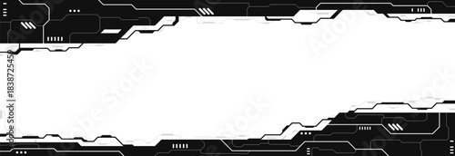Abstract Modern Tech Background Minimal Geometric Circuit Pattern in Black