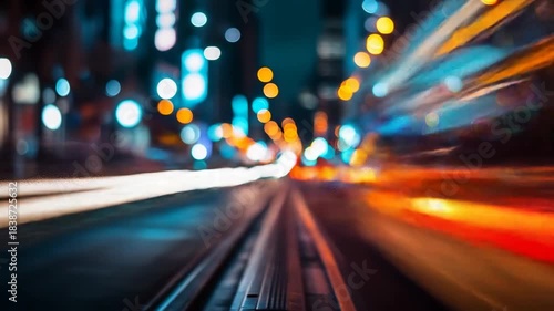 Blurred city lights abstract urban background vibrant colors and motion