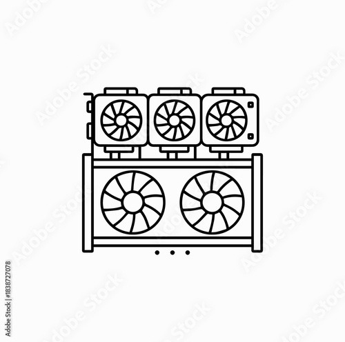 Crypto Mining Rig Outline – Vector Line Icon of Blockchain Technology Equipment