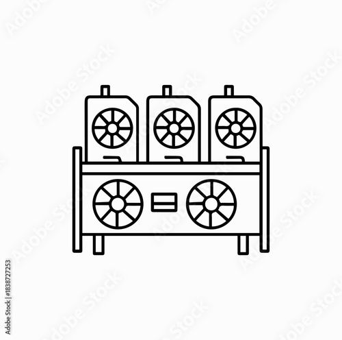 Crypto Mining Rig Outline – Vector Line Icon of Blockchain Technology Equipment
