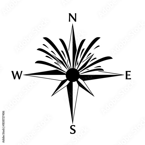 Firework compass rose center burst silhouette vector illustration