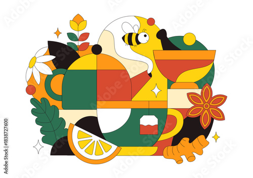 Herbal Tea Vector Illustration Featuring Chamomile Leaves as a Healthy Green Drink With a Flower Blend To Boost Endurance In a Flat Cartoon Background