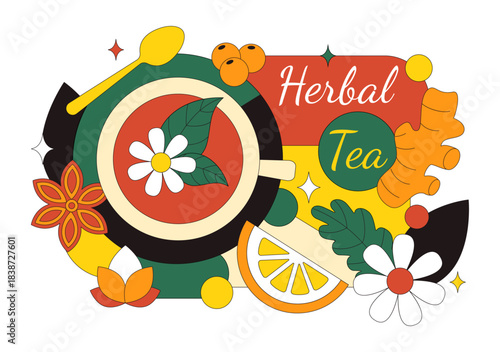 Herbal Tea Vector Illustration Featuring Chamomile Leaves as a Healthy Green Drink With a Flower Blend To Boost Endurance In a Flat Cartoon Background