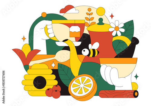 Herbal Tea Vector Illustration Featuring Chamomile Leaves as a Healthy Green Drink With a Flower Blend To Boost Endurance In a Flat Cartoon Background