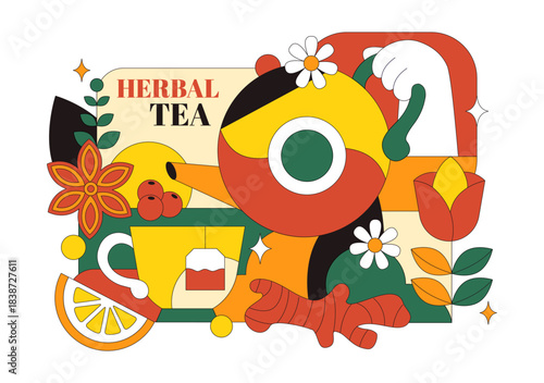 Herbal Tea Vector Illustration Featuring Chamomile Leaves as a Healthy Green Drink With a Flower Blend To Boost Endurance In a Flat Cartoon Background