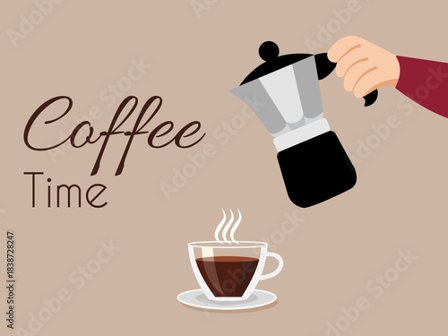 Person pouring coffee from stovetop espresso maker into a cup