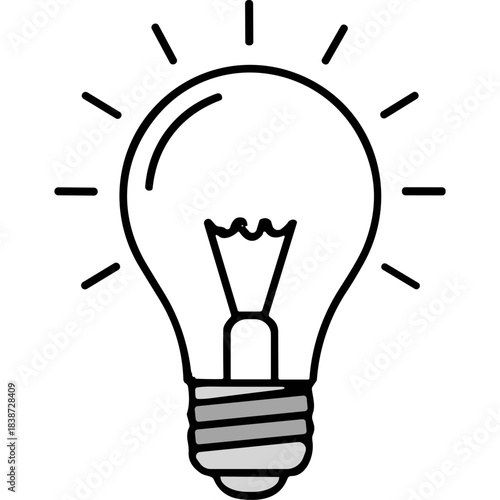 Simple Illustration of a White Incandescent Light Bulb with a Black Background and Gray Screw Base Focusing on Illumination and Ideas