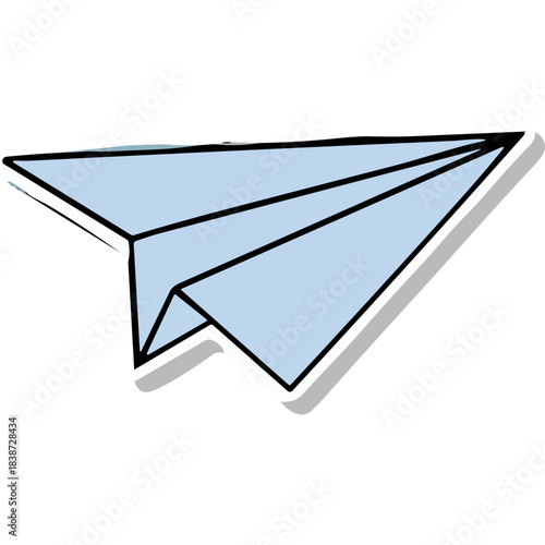 Simple Light Blue Paper Airplane Flying Isolated on a Black Background with Subtle Shadow Effect Representing Childhood Dreams and Imagination