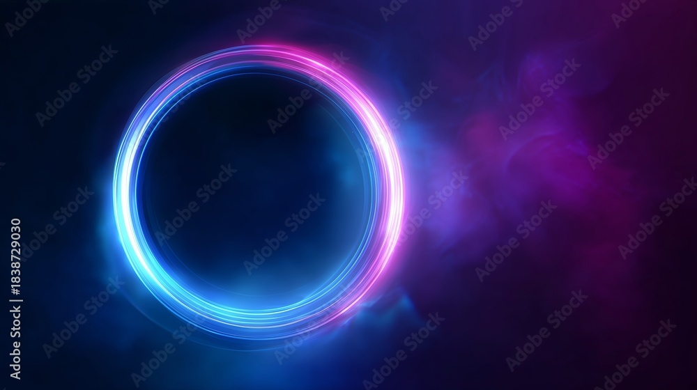 Obraz premium Glowing neon ring with blue and purple hues against a dark cosmic background