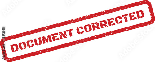 Red rectangular grunge stamp showing document corrected, indicating revision or error rectification for accuracy