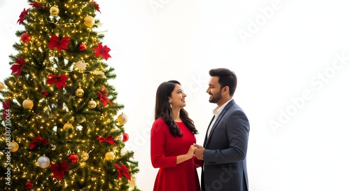 Romantic Christmas Couple by Festive Tree in Holiday Celebration