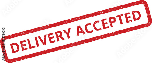 Red textured rubber stamp indicating delivery accepted with an important instruction to contact finance department