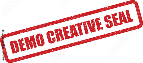 Red textured stamp with DEMO CREATIVE SEAL for marking a preliminary creative project or authorization