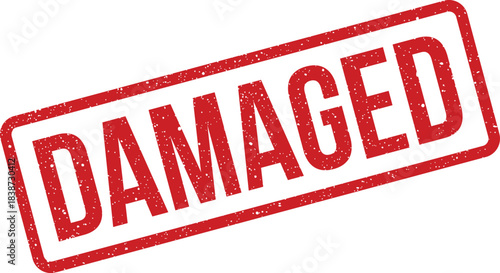 Simple red grunge rubber stamp text indicating a damaged item or condition status label