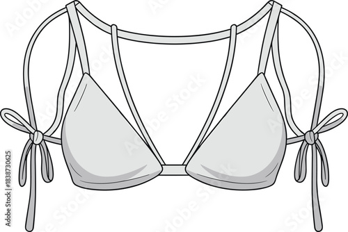 cad drawing flat vector illustration, strappy bikini top sketch, front view, fashion template, swimwear design, garment construction outline