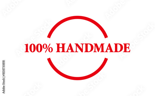 100% HANDMADE - 100% HANDMADE text written on Red Rubber Stamp 
