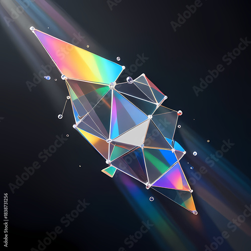 Prism light shards scattering multicolored beams in abstract crystalline style