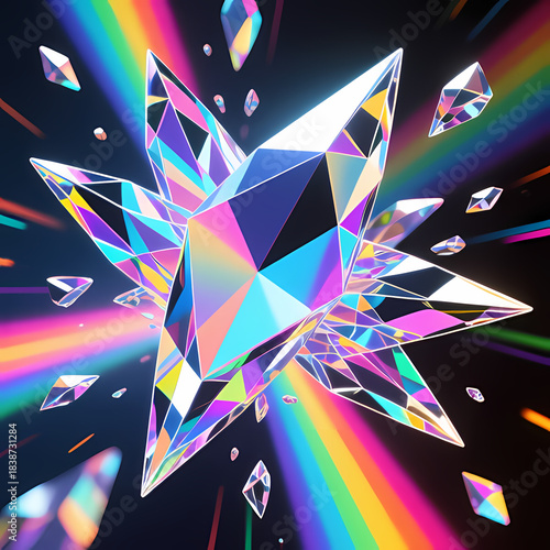 Prism light shards scattering multicolored beams in abstract crystalline style