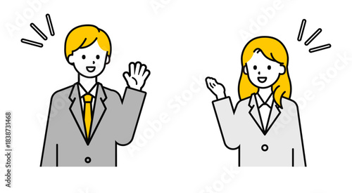 シンプルな会社員の男女_あいさつ