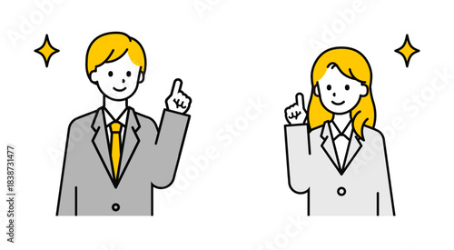 シンプルな会社員の男女_指差し