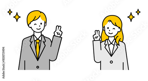 シンプルな会社員の男女_ピース