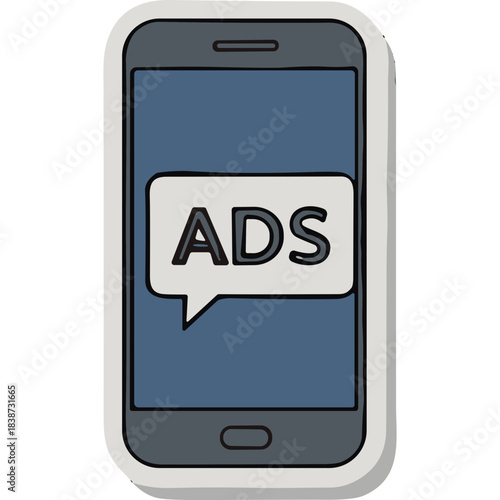 Smartphone Displaying Advertisement Notification With White Speech Bubble Against A Dark Blue Screen Simple Flat Icon Style