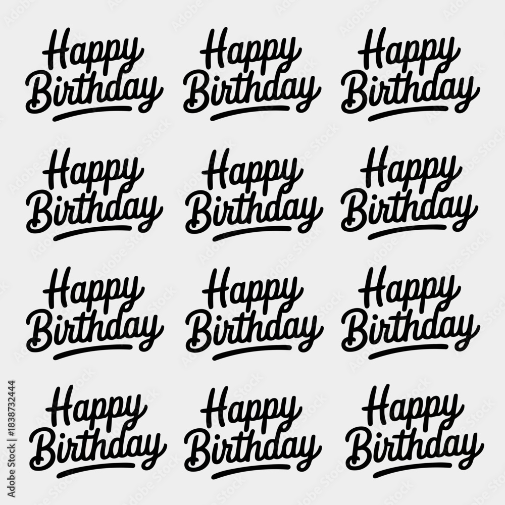 Fototapeta premium Happy birthday text in various fonts and styles on