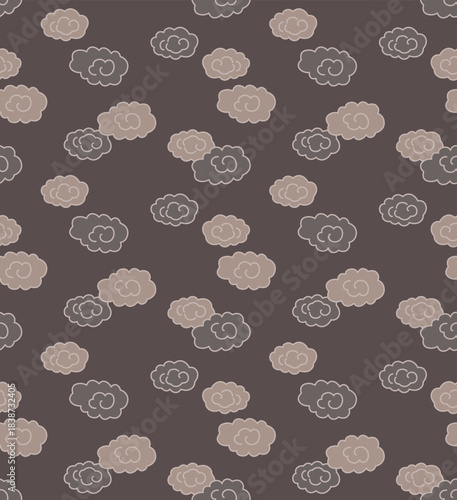 Japanese Art Round Cloud Vector Seamless Pattern
