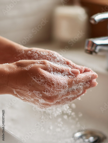 Wallpaper Mural Close-up of a pair of hands washing with foaming soap in a sink. Torontodigital.ca