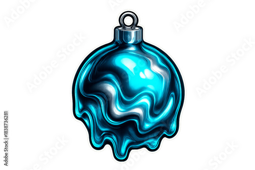 Melting Ornament: An eye-catching illustration of a vibrant teal Christmas ornament, its form fluidly melting, symbolizing the spirit of holiday cheer and festive fun.