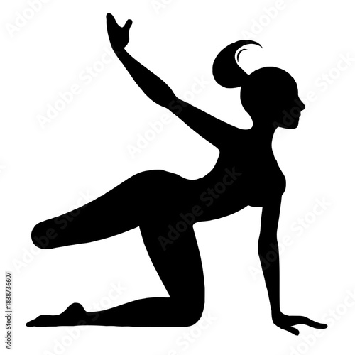 Silhouette Yoga Pose: A sleek, black silhouette showcases a woman in a graceful yoga pose, her form exuding balance and serenity. It's a tribute to the peaceful practice.