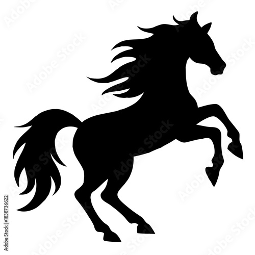 Majestic Silhouette of a Horse: A powerful and graceful horse silhouette, with flowing mane and tail, rears up with untamed energy, embodying freedom and strength.