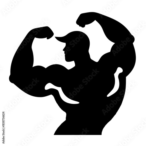 Silhouette of a Muscle-Bound Figure: Depicting a silhouette of a powerfully built individual flexing his biceps, symbolizing strength, fitness, and determination.