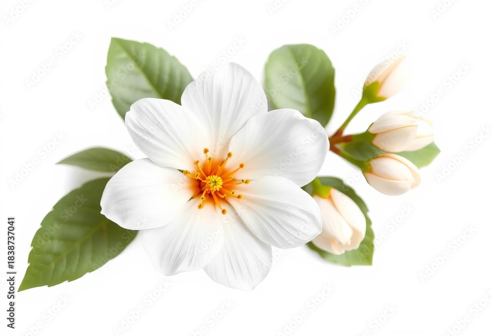 Obraz premium Delicate white orange blossom, isolated on pure white background, floral background, fragrant