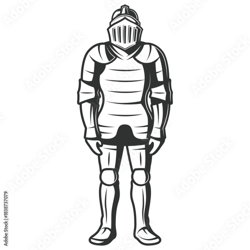 Medieval knight armor character illustration on white background isolated on white background, Vector