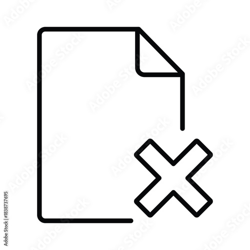 Delete File Vector Icon. Document with Cross Line Art Symbol for Remove and Cancel Concepts.