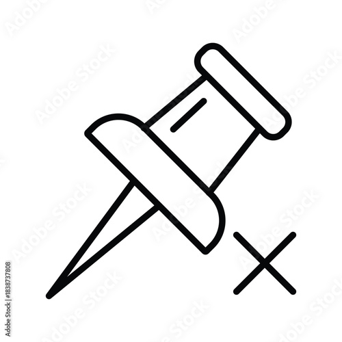 Unpin Vector Icon. Push Pin with Cross Line Art Symbol for Remove and Detach Concepts.