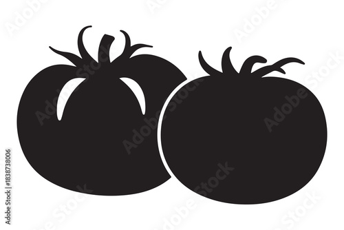  Two ripe red tomatoes shown as a simple black silhouette on a white background
