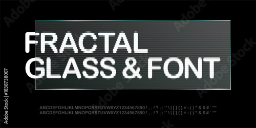 Frosty glass number font, ribbed English alphabet. Polycarbonate plate overlay typography, capital letter glitch. Rippled stripe pattern, smooth light for premium acrylic plastic square. Icy effect