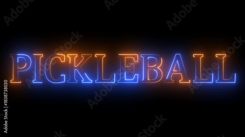 glowing flickering neon inscription text animation pickleball.