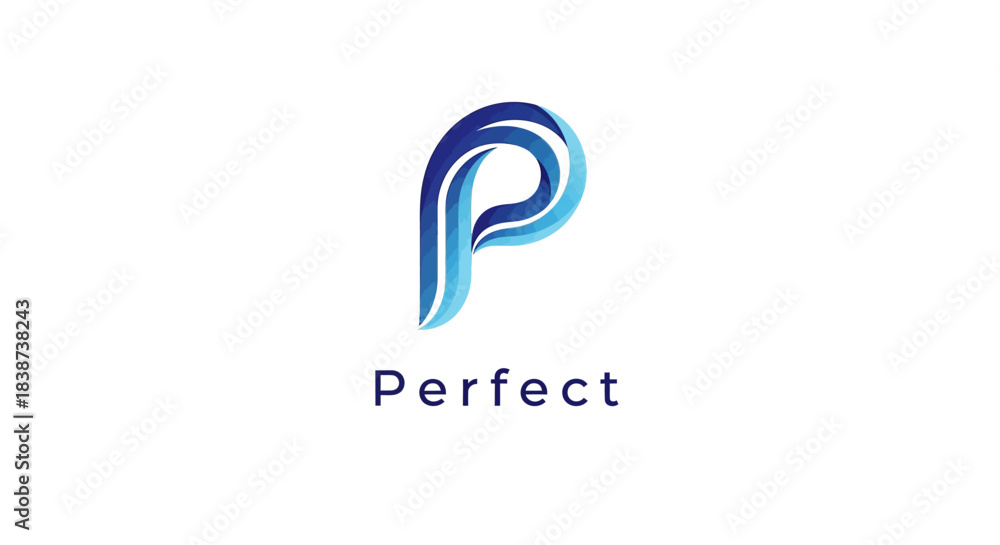 Obraz premium Dynamic and sophisticated initial P logo design featuring sleek, gradient blue curves that intertwine to form a professional and abstract mark, conveying innovation and quality