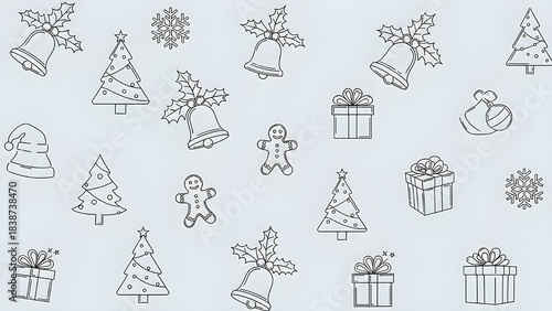 Monochrome Holiday Elements Line Art Background