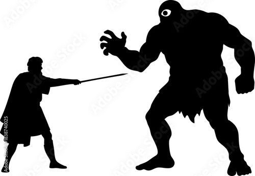 Odysseus Facing the Cyclops Polyphemus with a Sword - Freely Adapted Composition