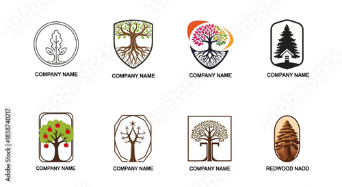 Curated collection of unique tree-inspired logo designs, representing nature, environmental protection, growth, and organic concepts for modern brand identity