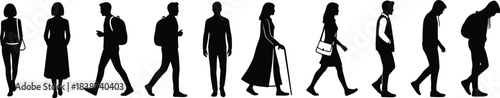 Silhouette life stages, aging progression, human development, black vector art, emotional journey, generational ch