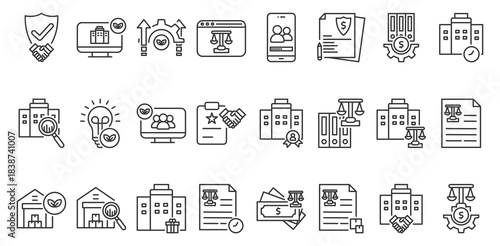 Icon pack of Business Ethic in creative outline vector style for business industry featuring responsible conduct sustainable practice corporate integrity compliance transparency and governance design