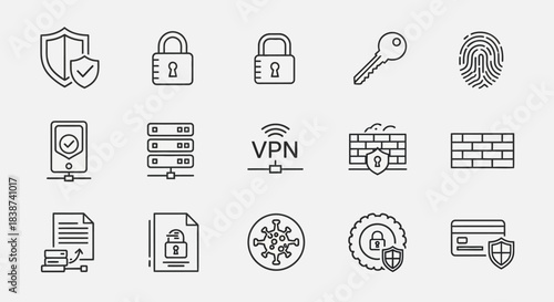 Cyber Security Icons A Collection of Digital Protection and Data Privacy Symbols